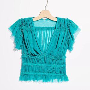 Free People Making Me Smile Mesh Top, Teal, Size M NWOT